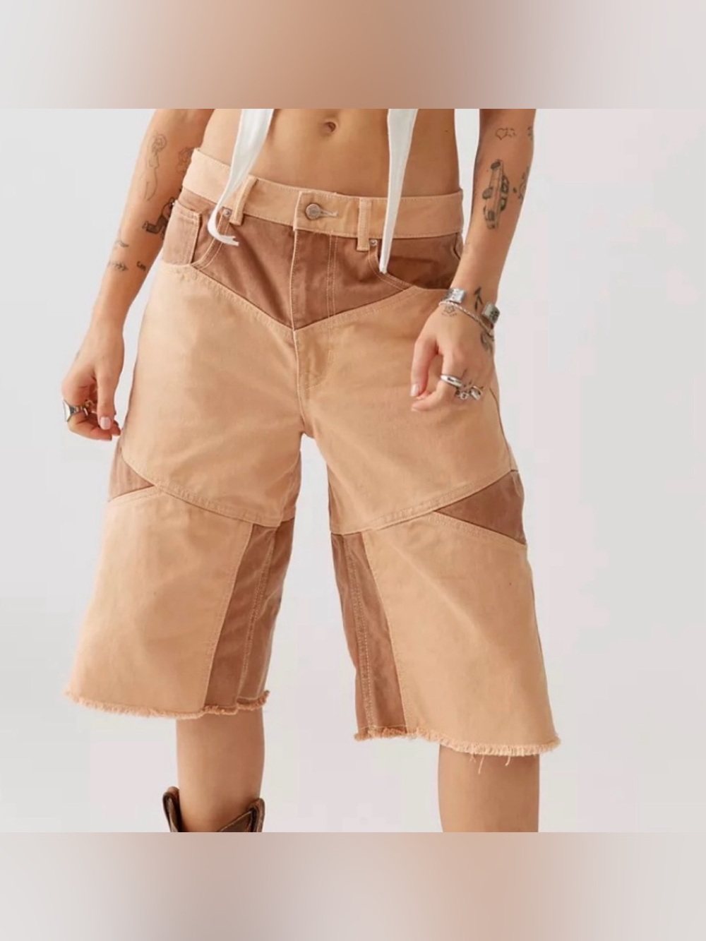 BDG Skater Girl Longline Denim 90s Vibe Streetwear Color-block Jean Shorts